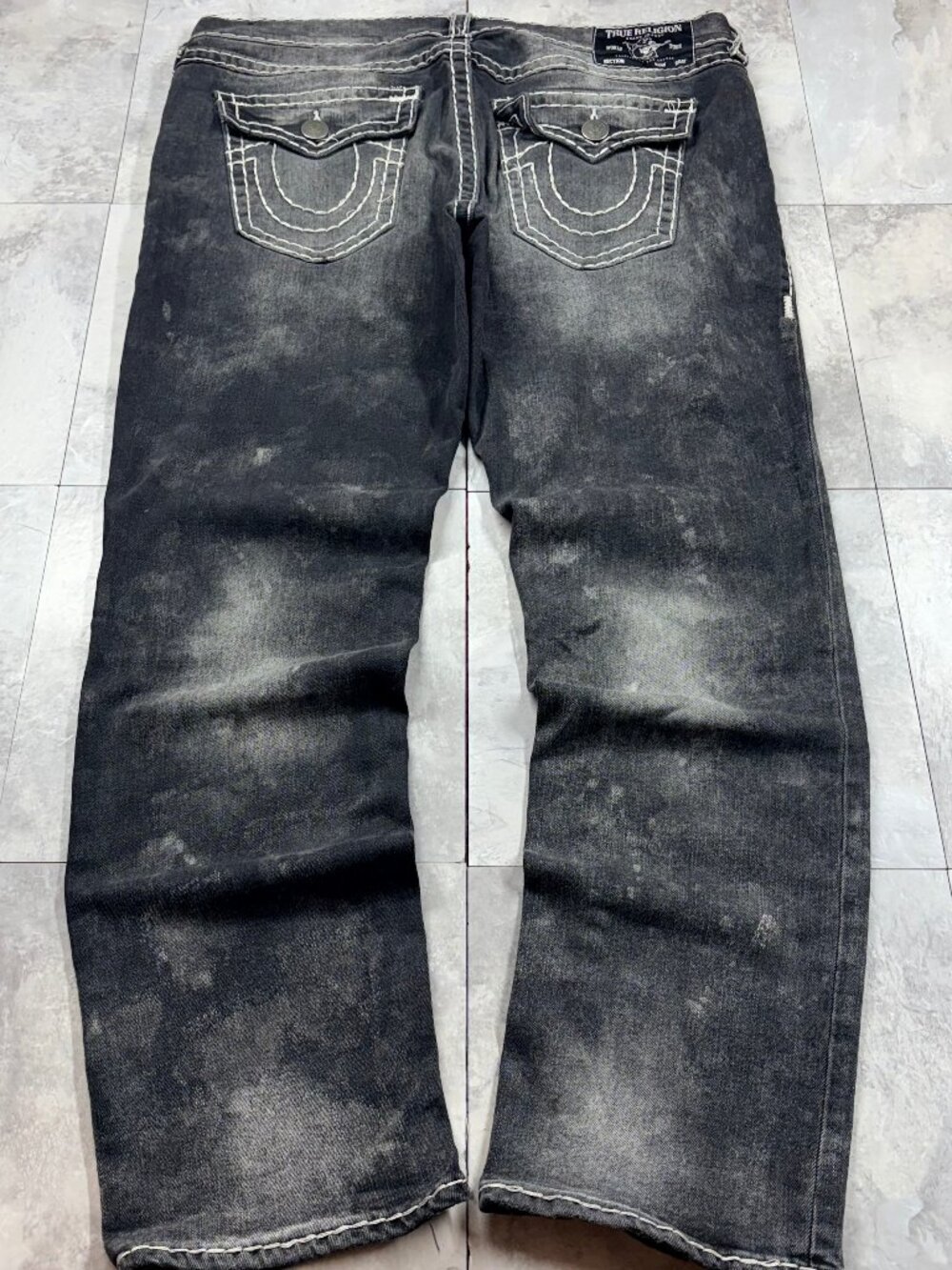 True Religion Ricky Jeans Men’s 38x32 Black White Stitch Flap Pockets